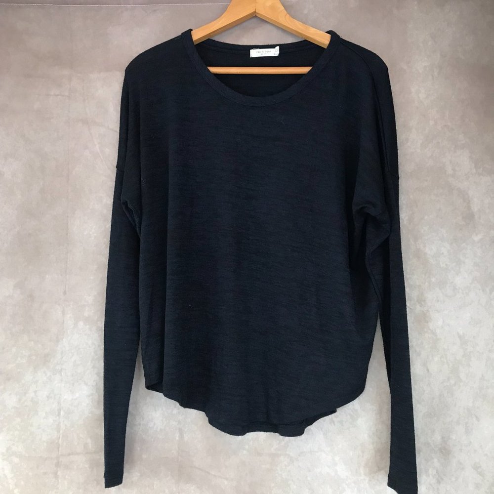 Rag & Bone Medium Navy Blue Heathered Oversized Pullover Top